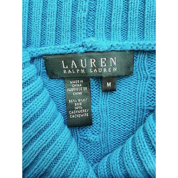 Lauren Ralph Lauren Sweater Womens Medium Silk Cashmere Shawl Collar Cable - Picture 7 of 11